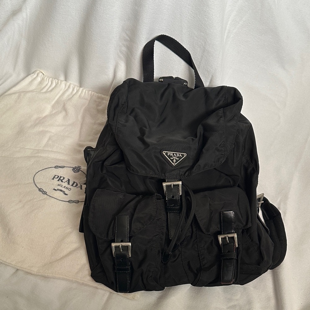 Prada Black Nylon Backpack with Silver Hardware Original Dust Bag Included